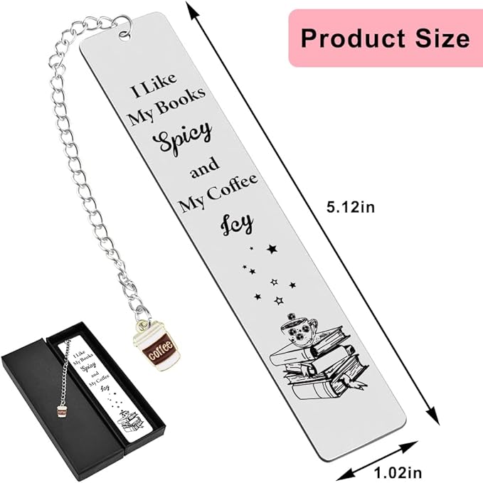 Quimoy Bookmark for Women, Gifts for Book Lovers, Gift for Readers, Cute Cat Bookmark for Readers, Book Loves, Book Club Gifts (I Like My Books Spicy and My Coffee ICY)