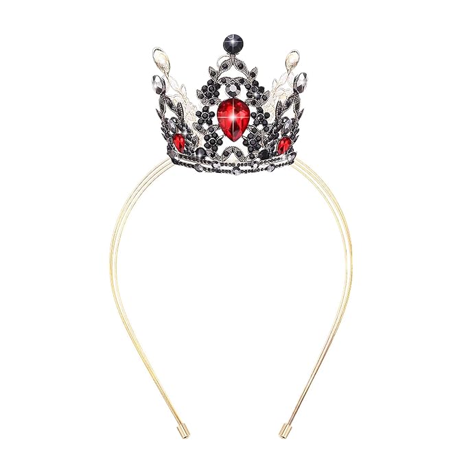 VELSCRUN Black Red Crystal Tiara Headband, Crowns for Women, Princess Girls Tiaras, Royal Queen Crown Princess Quinceanera Headpieces for Birthday Prom Bride Wedding Pageant Party Hair Band