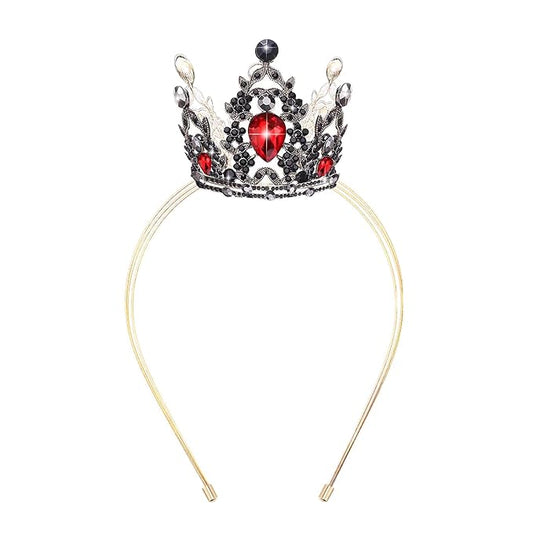 VELSCRUN Black Red Crystal Tiara Headband, Crowns for Women, Princess Girls Tiaras, Royal Queen Crown Princess Quinceanera Headpieces for Birthday Prom Bride Wedding Pageant Party Hair Band