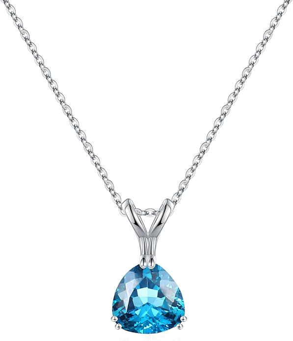 Turandoss S925 Sterling Silver Birthstone Necklaces for Women, Dainty 925 Sterling Silver 12 Months Triangle Birthstone Pendant Necklace Silver Jewelry Birthday Gifts for Teen Girls