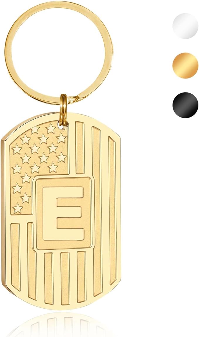 Valentines Day Gifts for Him -Initial Keychain Gifts for Men,A-Z Letter American Flag KeyChain for Men