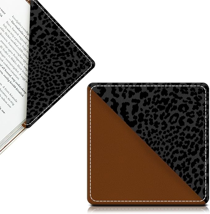 Cute Leather Bookmarks, Fun Triangle Making Corner Bookmark, Book Accessories for Reading Book Lovers, Unbreakable Page Markers for Women Men Luxury Black Leopard