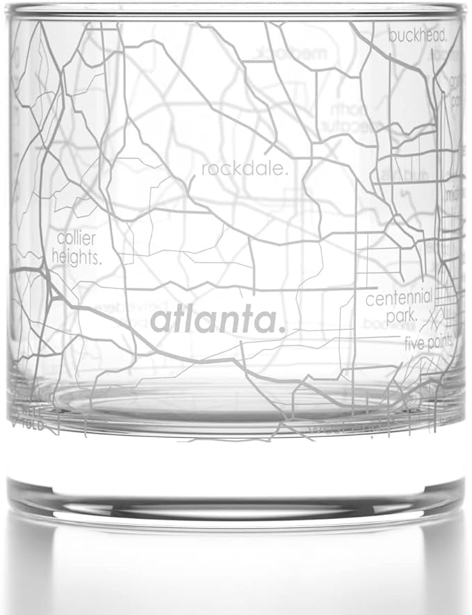 Well Told Engraved Atlanta Georgia Map Rocks Glass, Old Fashioned Whiskey Glass (11 oz, Clear) Etched Whiskey Glass, Gifts For Whiskey Lovers