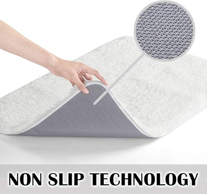 Suchtale Bathroom Contour Rug Non Slip Bath Mat Water Absorbent Soft Microfiber Shaggy Bathroom Mat Machine Washable Bath Rug for Bathroom Thick Plush U Shape Toilet Rug (20 x 24, White)