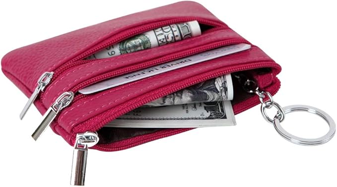 Women's Genuine Leather Coin Purse Mini Pouch Change Wallet with Keychain