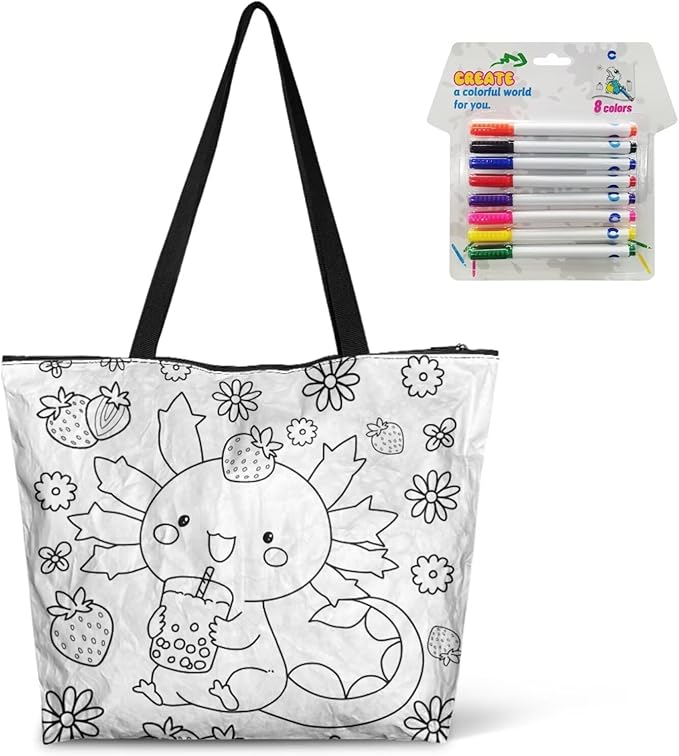 Cartoon Animal Printed DIY Coloring Tote Bag Waterproof Paper Handbags for Women Large Travel Shoulder Bags Purses