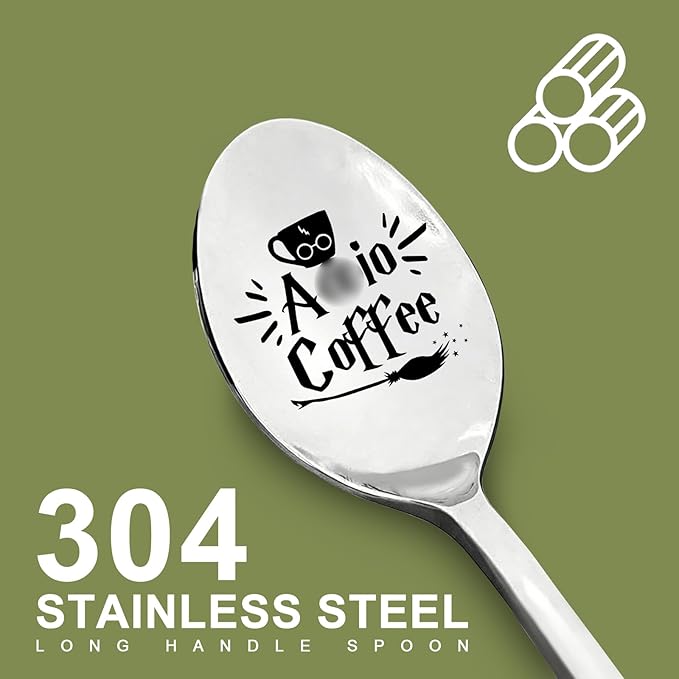 Coffee Stainless Spoon, Coffee Spoon Gifts for Coffee Lovers Book Lovers Bookworm Friends Birthday, Valentine, Christmas Thanksgiving Graduation Housewarming Gifts