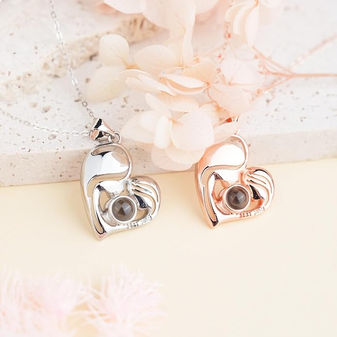 SUPHELPU Personalized Mother's Day Gifts for Mom From Daughter - Custom Photo Necklace With Picture Inside - Projection Necklace for Mom - Memorial Gift