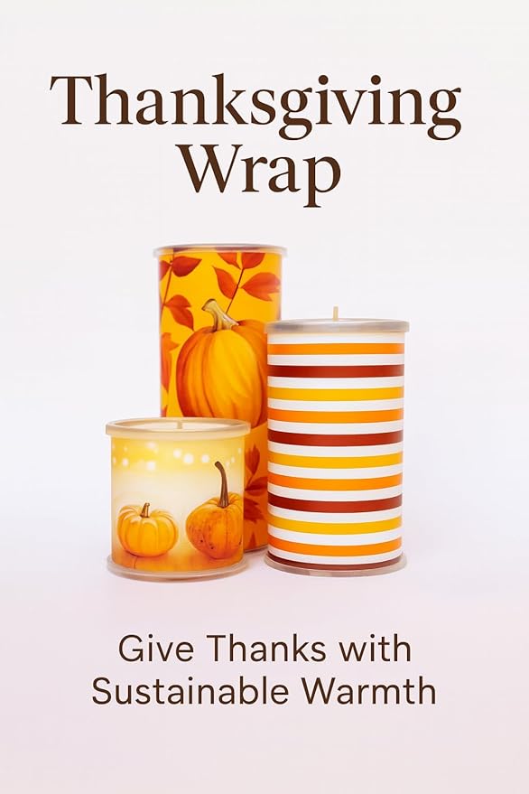Reusable Interchangeable Candle, Decorative Wrap Design, Customizable Holiday Home Décor, Refillable Giftable Accent for Seasonal Styling