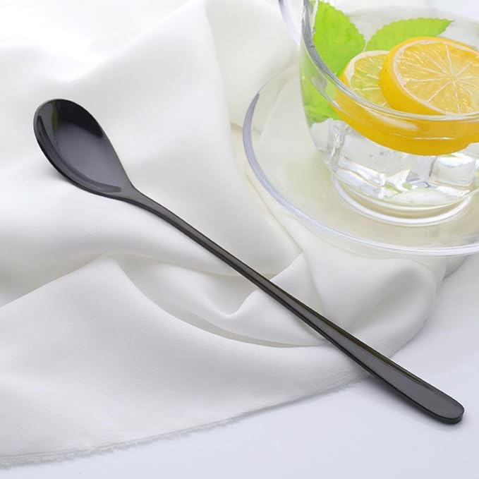 Buyer Star 8-Inch Long Handle Iced Tea Spoons, Ice Cream Spoon, Stainless Steel Cocktail Stirring Spoons, Set of 8 (Black)