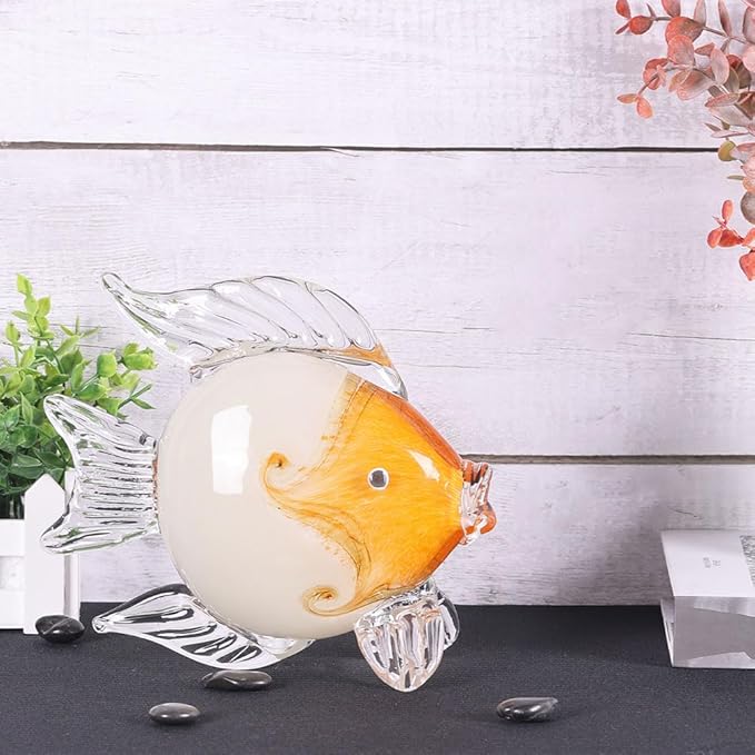 QIANLING Glass Fish Figurines - Coastal Home Decor, Modern Ocean Centerpieces for Living Room, Dining Area, Bathroom, Office, Coffee Table, Beach House, Nautical, Seaside, Entrance, Shelf Display