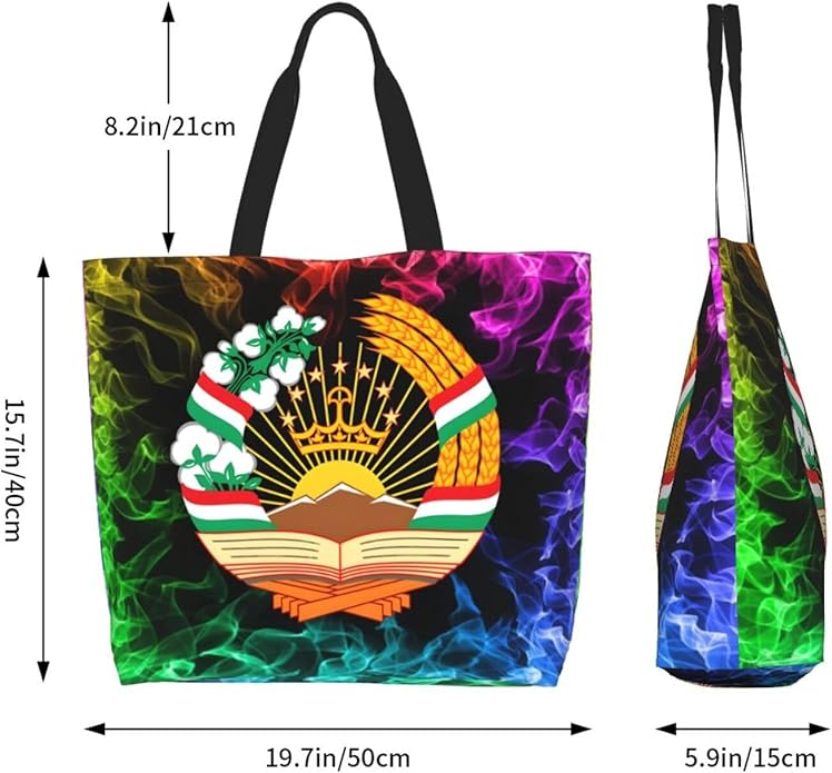 Tajikistan National Emblem Large Reusable Eco-friendly Shopping Bags Portable Storage Handbag