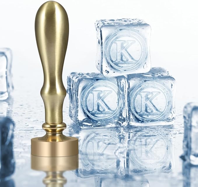 Ice Cube Stamp for Cocktails Ice Stamp Brass Head with Handle, Ice Branding Stamp for Ice Cubes Cocktail Whiskey Drinks Party Wedding Making DIY Crafting (Letter K)