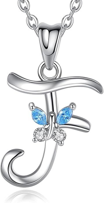 EUDORA Sterling Silver Butterfly Initial Necklaces for Women, Elegant Letter Neckles Personalized Gift for Mother, Sister, Daughter, 18 inch Chai