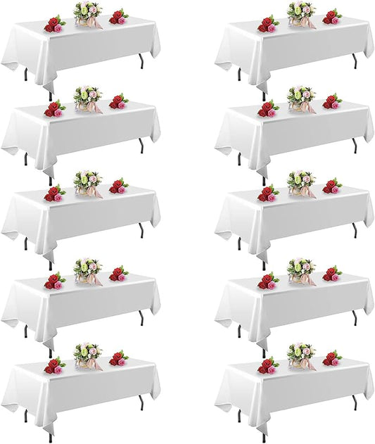 10 Pack White Table Cloth Rectangle Table 60 x 102 Inch Tablecloths for 6 Foot Rectangle Tables. Stain and Winkle Resistant Polyester Washable White TableCloths for Parties Wedding Dining