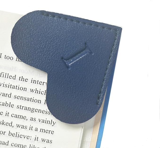 MOTEERLLU Personalized Leather Heart Bookmark with Initials, Cute Custom Corner Bookmarks for Reading Women, Men, Kids, Teachers, Book Lovers Gifts(Blue I)