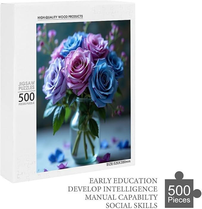Jigsaw Puzzles for Adults 500 Piece - Colored Rose Themed Wooden Puzzles，Educational Games，Family Puzzles，Unique Gifts for Wall Art ，Funny Puzzles，Stress Relief Games，Puzzle Games