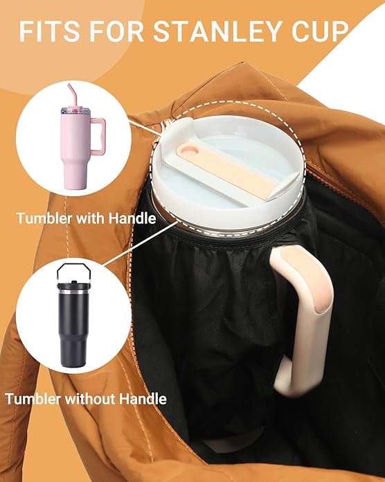 Herald Puffer Tote Bag for Women, Large Quilted Puffy Handbag Lightweight Satchel Purse with Cup Holder & Compartment