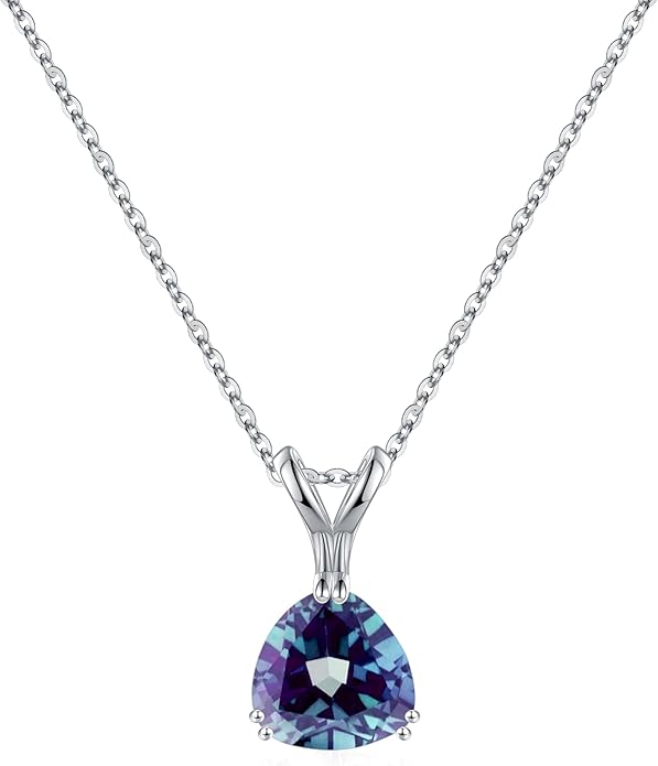 Turandoss S925 Sterling Silver Birthstone Necklaces for Women, Dainty 925 Sterling Silver 12 Months Triangle Birthstone Pendant Necklace Silver Jewelry Birthday Gifts for Teen Girls