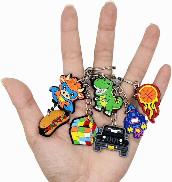 Ella & Emma 30/50/100 Bulk Different Keychains, Mixed Non-Repeat Cute Key Chain for Classroom Prizes Students Incentives Holiday Gifts Party Favors (30pcs Boys Mixed)