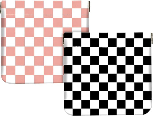 2Pcs PU Leather Small Squeeze Coin Purse Pouch Mini coin Bag Unique And Cute Wallet Cosmetic Bags Change Bag For Women Girls Men Checkered Pattern