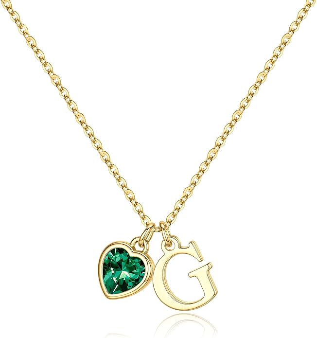 Turandoss Valentines Day Gifts for Her Trendy, Dainty 14K Gold Plated Initial A-Z Heart Birthstone Pendant Necklace Personalized Bridesmaid Birthday Valentines Jewelry Gifts for Women Girls