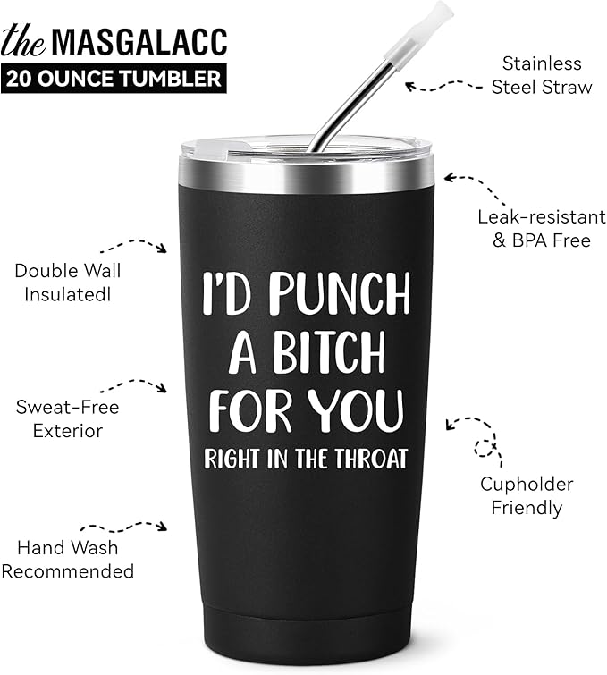 MASGALACC Funny Birthday, Valentine's, Galentine's, Mother's Day, and Christmas Gift for Women, Sisters, Girlfriends, and Friends – Friendship & Funny Gift Ideas, 20oz Black Stainless Steel Tumbler