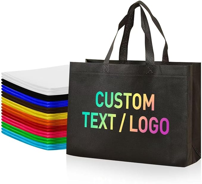 KQVXZZB Custom Reusable Grocery Bags with Logo & Text Printing 10/50/100PACK- Eco-Friendly Promotional Tote Bags for Businesses, Bulk Orders, Events, Retail (Durable/Washable/Multi-Use)