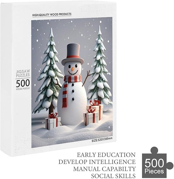 Wooden Puzzles for Adults 500 Pieces, Christmas Winter Snowman, Each Piece is Unique and Perfectly Put Together, are Special Home Decorations, Fun Puzzles, Party Games, Family Toys