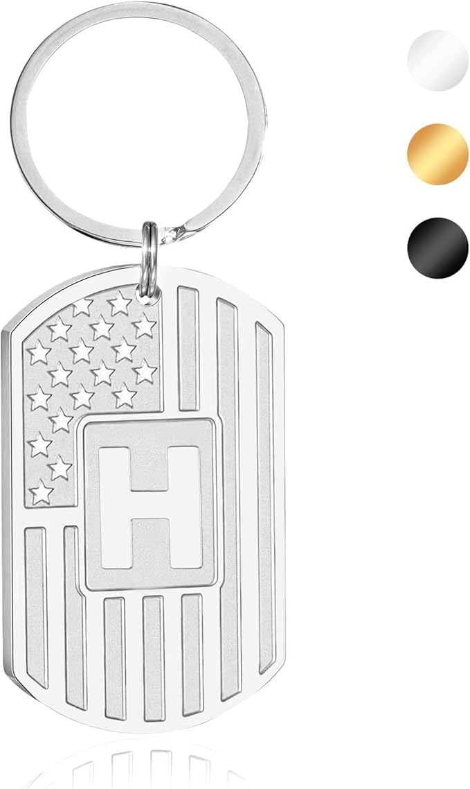 Valentines Day Gifts for Him -Initial Keychain Gifts for Men,A-Z Letter American Flag KeyChain for Men