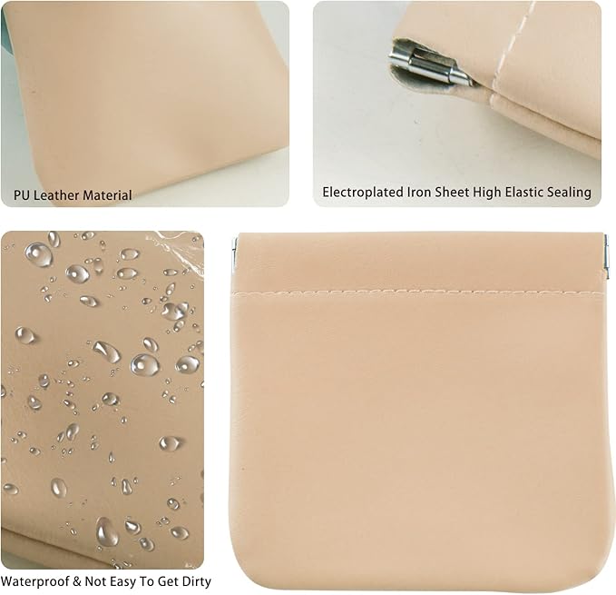 4Pcs Lambskin Pocket Cosmetic Bag, Portable Waterproof Small Makeup Bag No Zipper Self-Closing Small Makeup Pouch for Women Mini Makeup Bag Travel Storage for Cosmetics Headphones Jewelry(B-Style)