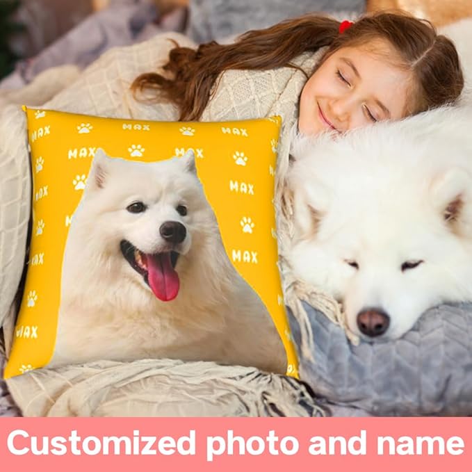 Custom Dog Cat Throw Pillow with Picture＆Name,Personalized Pet Photo Pillowcase with Optional Insert,Pet Memorial Room Decor Gifts for Home Dog Cat Lovers