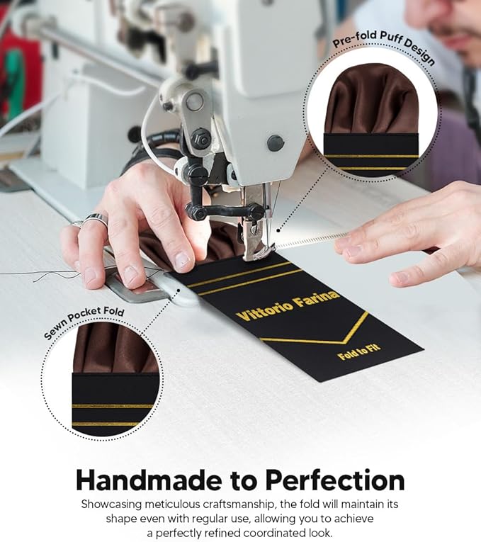 Premium Pre-Folded Four-Point Suit Pocket Square for Men with Sewn Pocket Fold