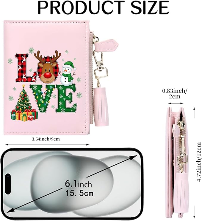 GEEAD Custom Design Small Wallets for Women Bifold Slim Coin Purse Zipper ID Card Holder for Christmas