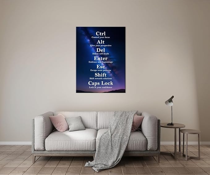 Ctrl Alt Del Shift Signs Motivational Canvas Wall Art Confidence Quote Inspirational Poster Inspiring Painting Prints Wall Pictures for Living Room Office Home Decor Framed Artwork [30''W x 40''H]