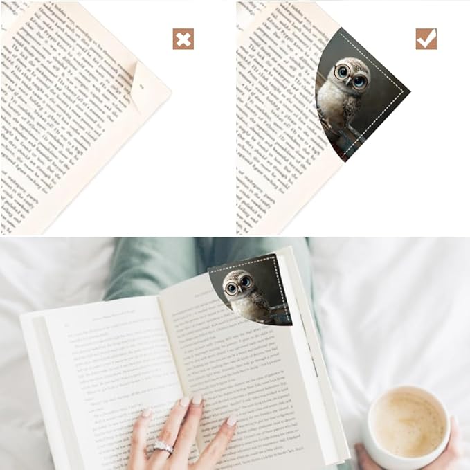 2PCS Leather Bookmarks 3.54 x 3.54 Inch Night Owl with Glasses and Vintage Books Design Reading Accessories for Books Journals Bibles Travel Diary Students Teachers and Book Lovers Gift