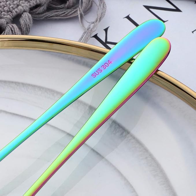 Buyer Star 8-Inch Long Handle Iced Tea Spoons, Ice Cream Spoon, Stainless Steel Cocktail Stirring Spoons, Set of 8 (Coloured)