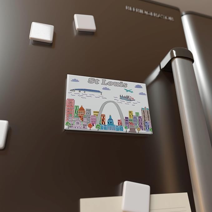 City Themed Artwork Magnet Collection by Beary Blu - Designed in The USA, Collectible Souvenirs Gifts 2.5" x 3.5" (St Louis)