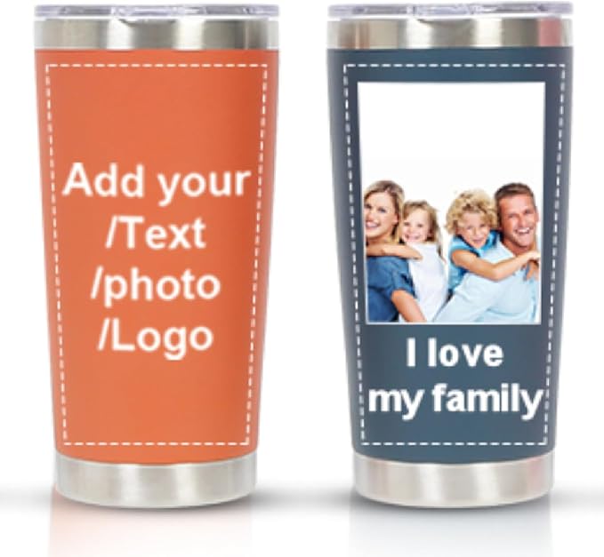 Personalized Photo 20oz 30oz Stainless Steel Tumbler,Custom Coffee Tumbler Cup With Lid And Strawstraw Vacuum Insulated With Text Photo Logo (Orange（20oz/30oz）)