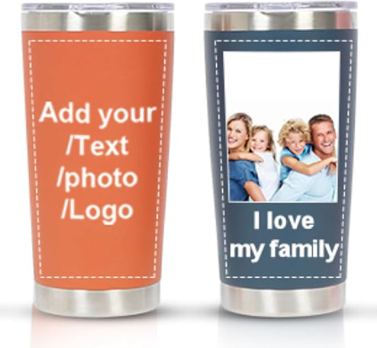 Personalized Photo 20oz 30oz Stainless Steel Tumbler,Custom Coffee Tumbler Cup With Lid And Strawstraw Vacuum Insulated With Text Photo Logo (Orange（20oz/30oz）)