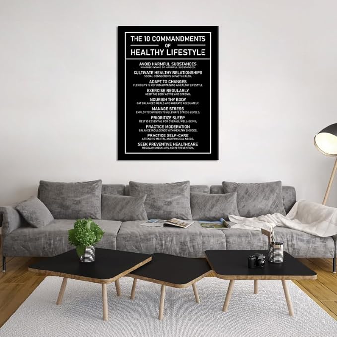 Inspirational Wall Art Exercise Healthy Growth Quote Motivational The 10 Commandments Of Healthy Lifestyle Canvas Poster Painting Prints for Office Living Room Home Decor Framed Artwork[30''W x 40''H]