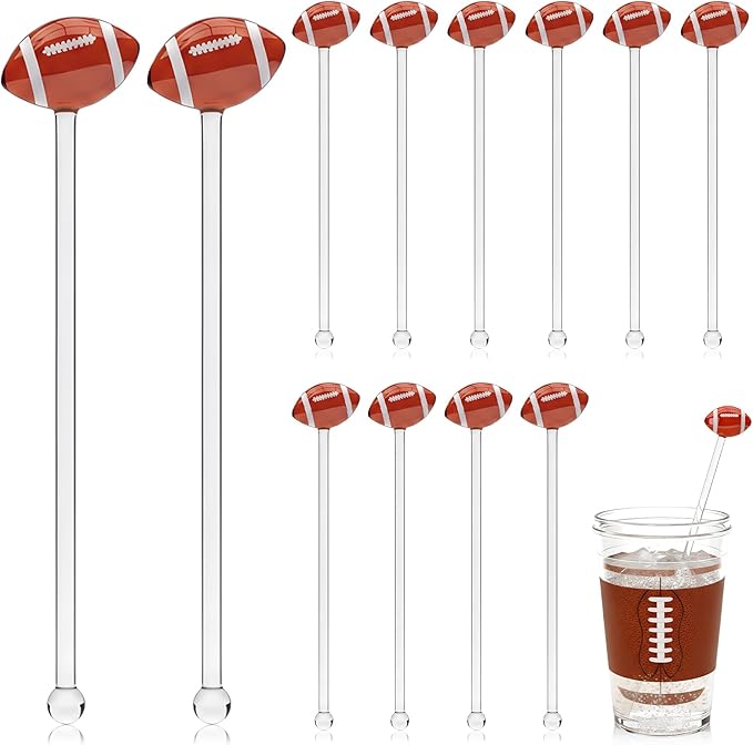 12 Pcs 7 Inch Football Swizzle Stir Sticks Glass Drink Stirrers Coffee Hot Cocoa Chocolate Bar Supplies Cocktail Stirrers Sports Club Cocktail Stick Decoration for Party Favors(Football)