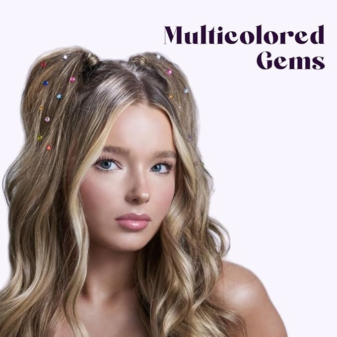 Hally Hair 360 Refill for Hair Gems - Multicolored Adhesive Jewels Only (No Stamper) – Hearts, Stars, Flowers, Pearls – Blacklight Glow – Hair Accessories for Girls & Teens