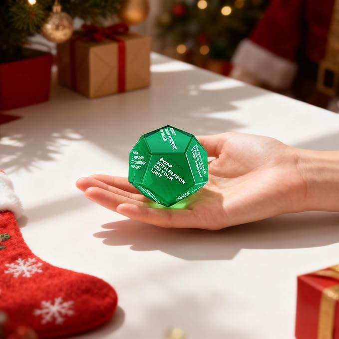 Santa Swap Gift Exchange Dice, Xmas Stocking Stuffers 2025, Exchange Game, 12 Sided Dice for Holiday Parties, Family Gatherings & Office Events with Themed Gameplay Actions