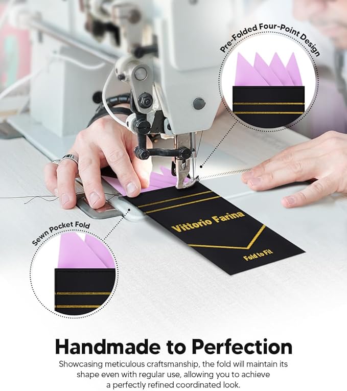 Premium Pre-Folded Four-Point Suit Pocket Square for Men with Sewn Pocket Fold