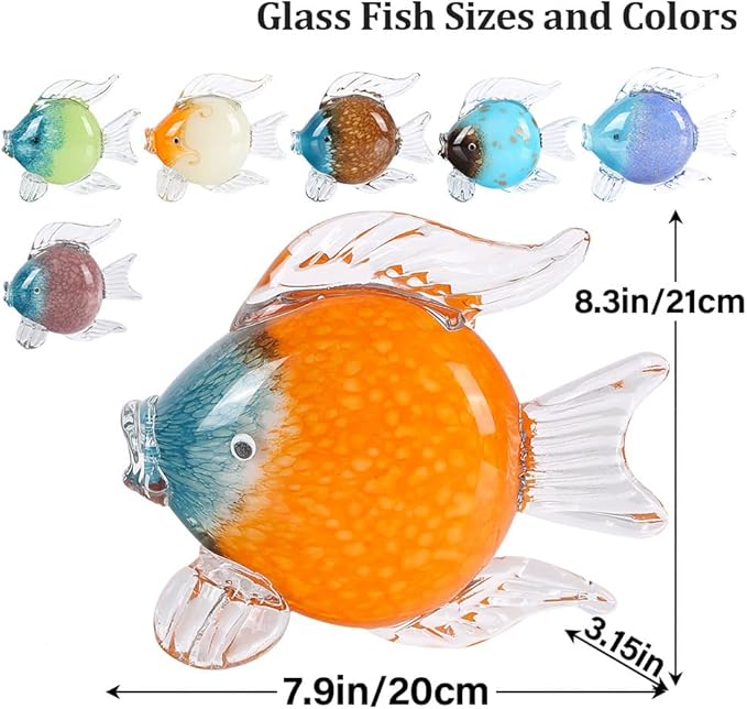 QIANLING Glass Fish Figurines - Coastal Home Decor, Modern Ocean Centerpieces for Living Room, Dining Area, Bathroom, Office, Coffee Table, Beach House, Nautical, Seaside, Entrance, Shelf Display
