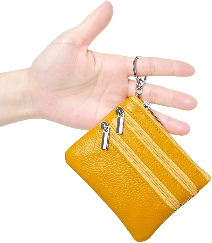 Women's Genuine Leather Coin Purse Mini Pouch Change Wallet with Keychain