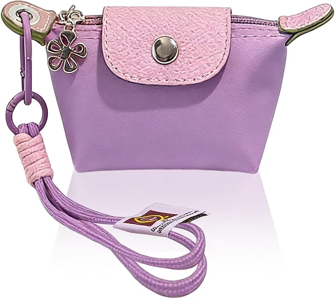 Mini Nylon Dumpling Bag for Women, Tiny Dumpling Coin Purse Keychain with Detachable Strap, Small Travel Wallet for Cards Keys Coins & Everyday Essentials (Purple)