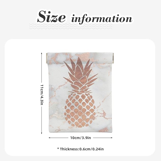 Coin Purse faux rose gold foil pineapple on pink marble Leather Squeeze Coin Purse Mini Pouch Change Wallet Bag Gifts for Women Kids Girls Key Holder