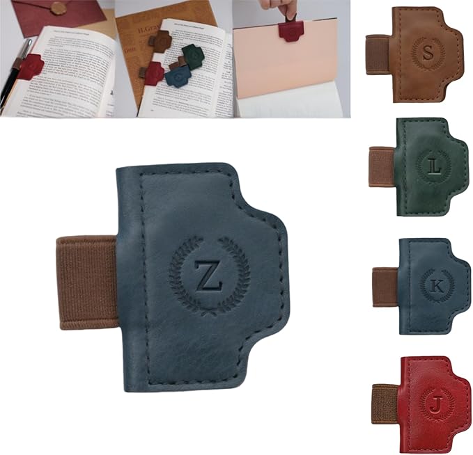 Personalized Magnetic Bygone Mark Bookmark with Pen Holder, 26 Letters Name Initial Custom Leather Book Mark for Women, Gifts for Book Lovers and Readers (Blue,Z)